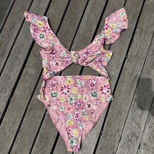 Tanya Taylor Pink Floral One Piece Swimsuit